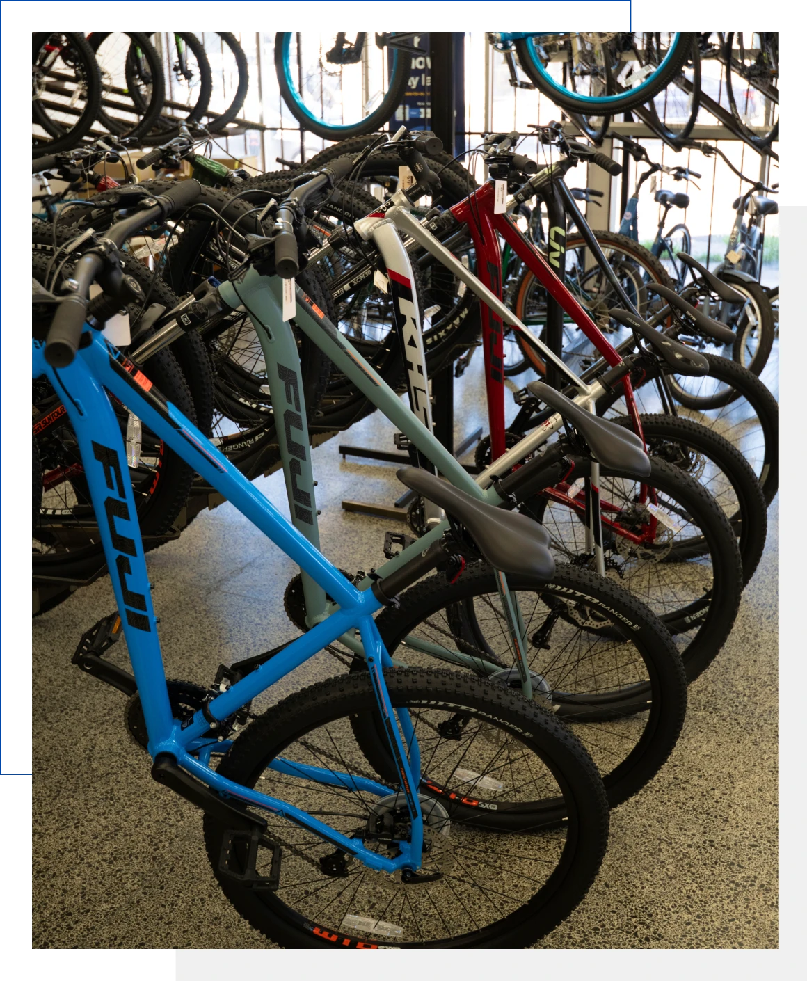 Various bikes in a showroom setting