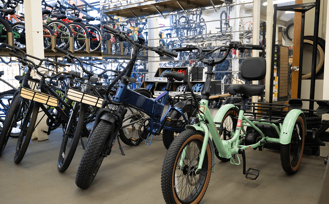 Display of various bicycles in store